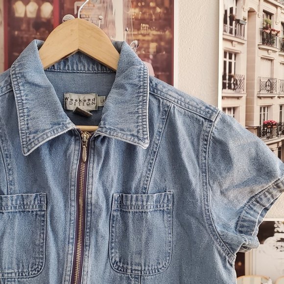 Vintage 90s Weekend Edition Zipperfront Denim Top - Picture 3 of 8